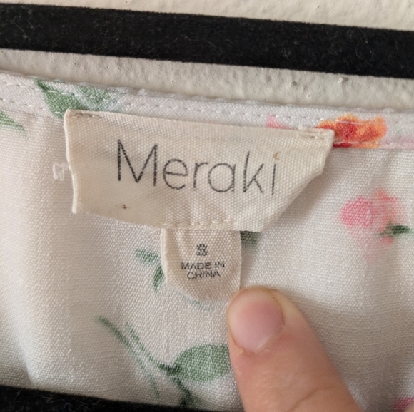 Meraki White Rose Floral Crop Top Long Sleeve Cinch Waist Women's sz S - Picture 6 of 9